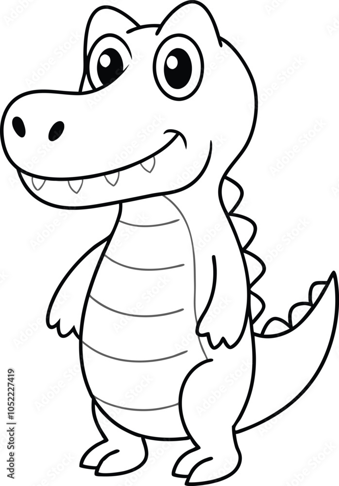 Naklejka premium Smiling Alligator Coloring Page Cartoon Illustration