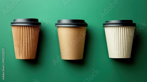 Wallpaper Mural Stylish Eco-Friendly Coffee Cups on Green Background Torontodigital.ca