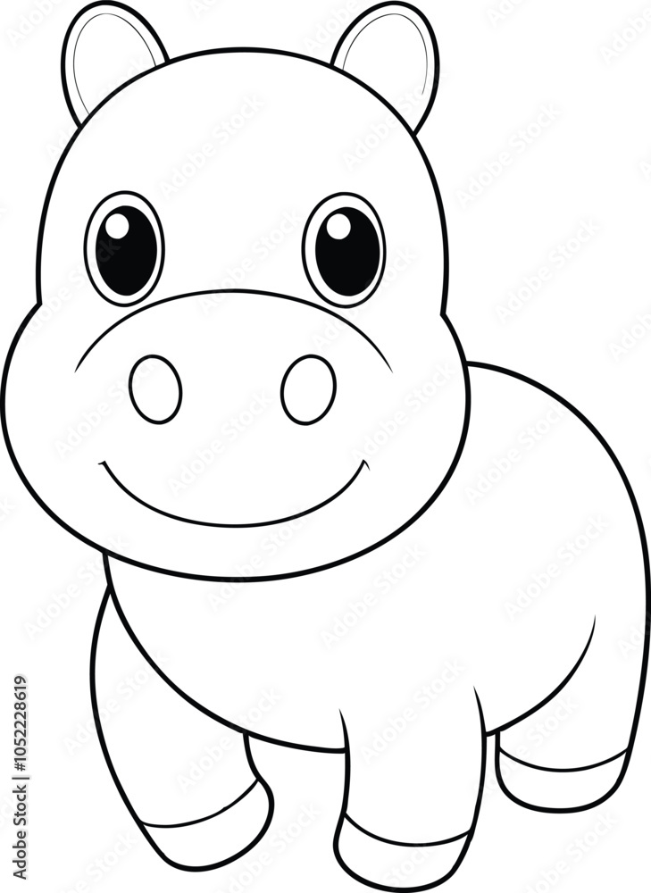 Fototapeta premium Cute Cartoon Hippopotamus Coloring Page Outline