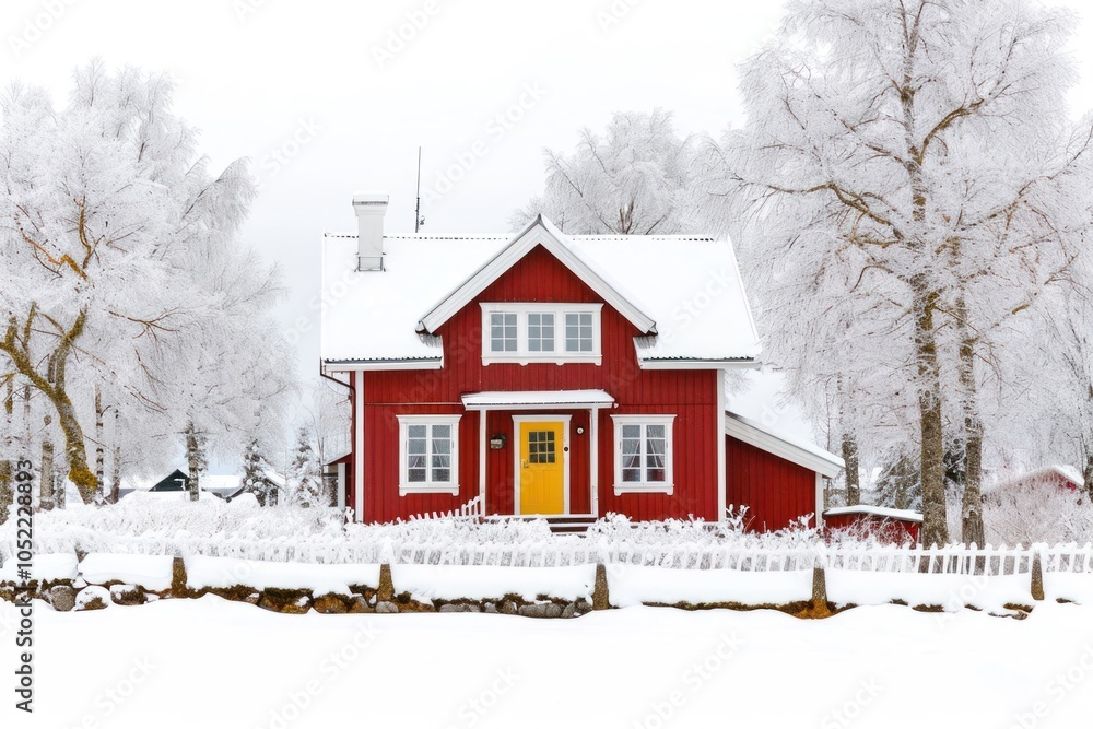 Naklejka premium Scandinavian house in wintertime architecture building outdoors.