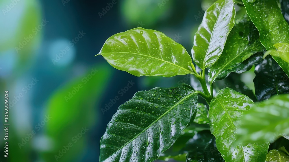 Lush Green Coffee Plant Leaves with Water Droplets Nature Photography Lush Green Coffee Plant Leaves with Water Droplets Nature Photography