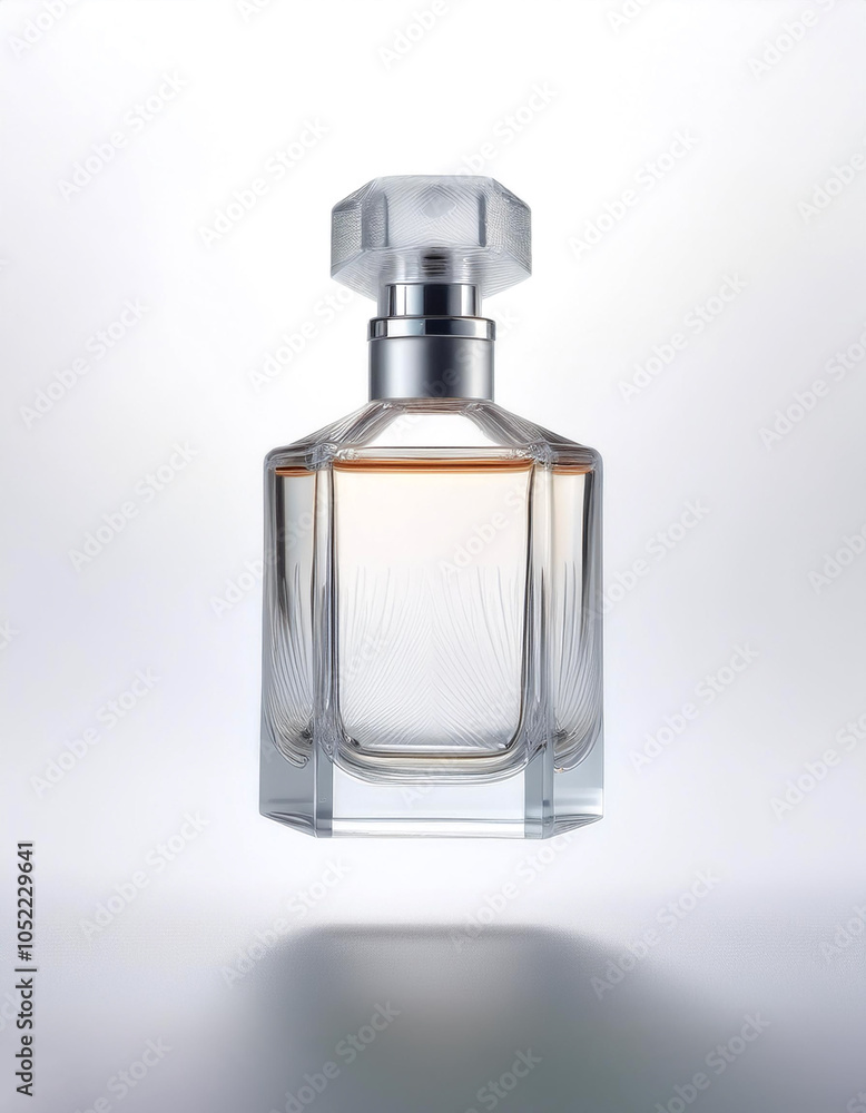 Perfume bottle with unique design floating or flying isolated white background