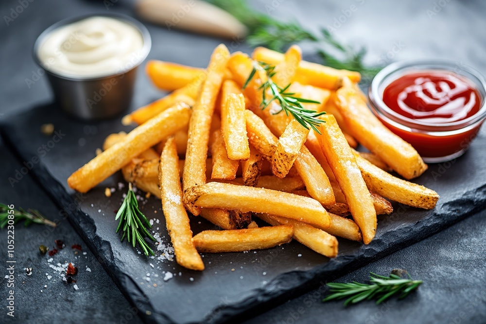 Crispy French Fries with Ketchup and Mayonnaise A Classic Comfort Food Crispy French Fries with Ketchup and Mayonnaise A Classic Comfort Food