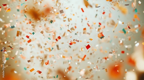 Detailed and vibrant confetti falling in slow motion, creating a lifelike and exciting New Year's Eve scene. Christmas, New Year's Eve photo