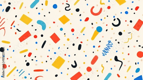 Animated doodle-style confetti with fun shapes, adding joy and creativity to a festive New Year's celebration. Christmas, New Year's Eve