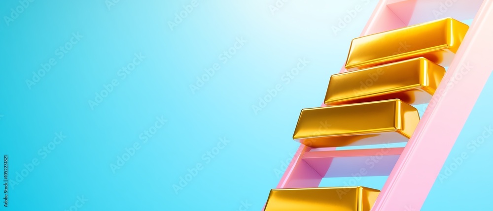 Conceptual image of a financial ladder with gold bars at each step, representing gradual, longterm diversification and wealth growth Conceptual image of a financial ladder with gold bars at each step, representing gradual, longterm diversification and wealth growth