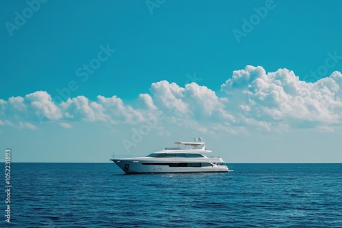 View of Beautiful White Yacht. Daylight. Horizontal. Sea Background photo