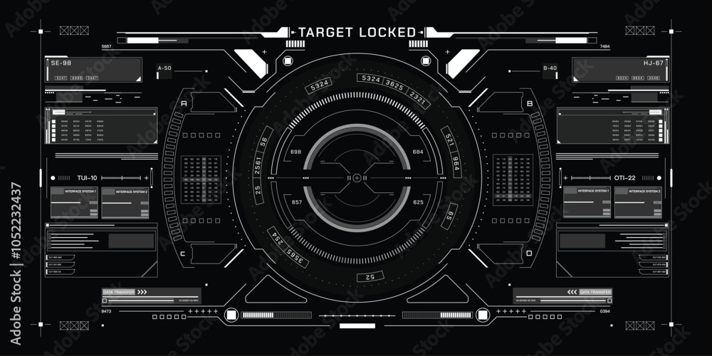 HUD Futuristic Interface Screen Design Element. UI Technology Virtual Reality View Display Object Vector. HUD Futuristic Interface Screen Design Element. UI Technology Virtual Reality View Display Object Vector.