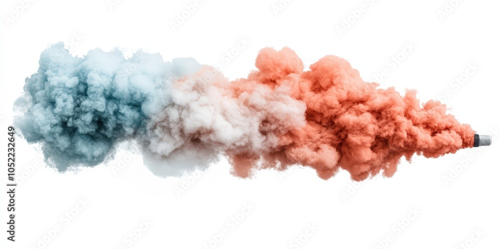 Fototapeta premium Abstract Orange and Blue Smoke Cloud Explosion Isolated on White Background