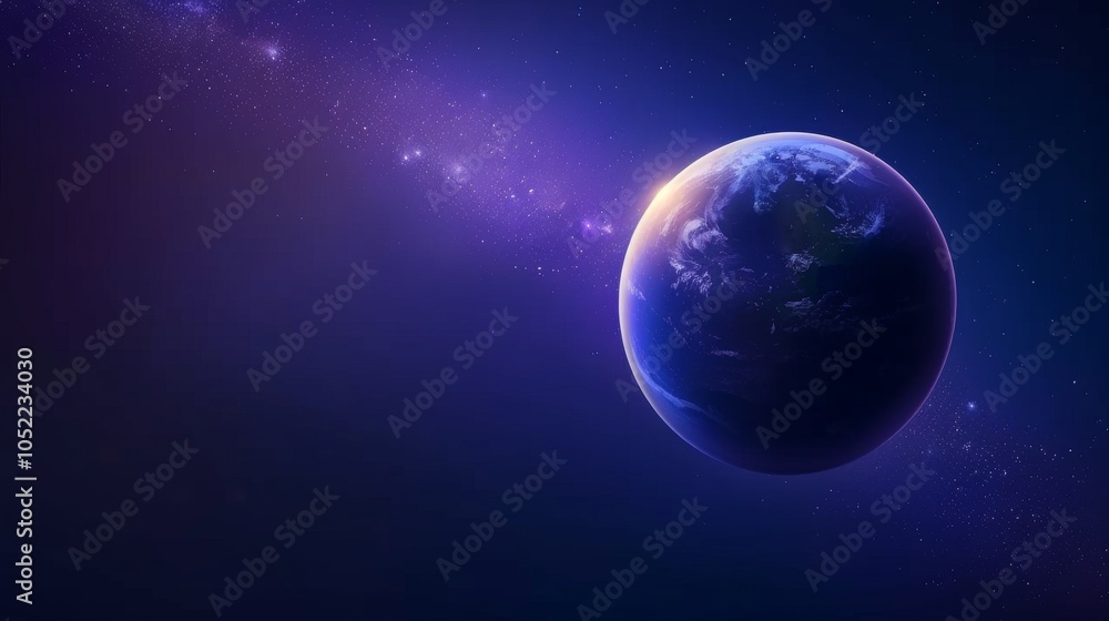 Earth in space with glowing horizon and starry milky way galaxy. Earth in space with glowing horizon and starry milky way galaxy.