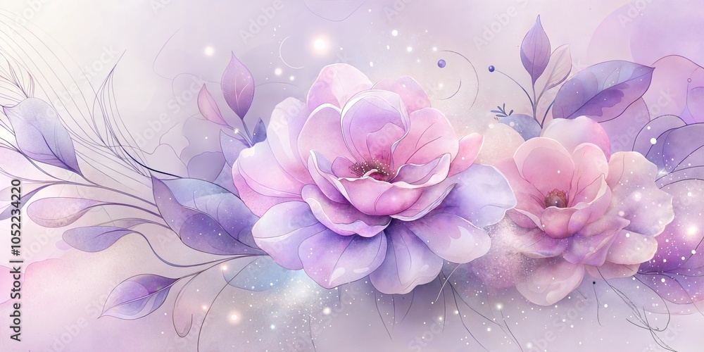 Obraz premium Delicate pink and purple floral composition on soft pastel background