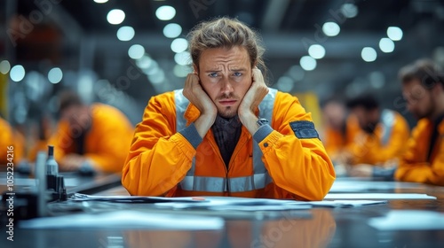 Colleagues working in silence after a disagreement on the production line, representing unresolved conflict in a high-stress environment