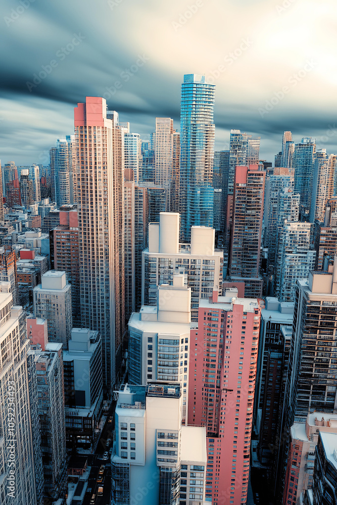 Fototapeta premium Modern city with high raised residential building view 