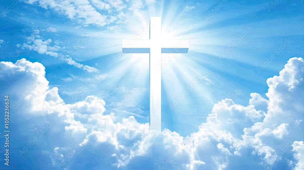 A cross formed by rays of sunlight breaking through the clouds, symbolizing divine guidance from the heavens. A cross formed by rays of sunlight breaking through the clouds, symbolizing divine guidance from the heavens.