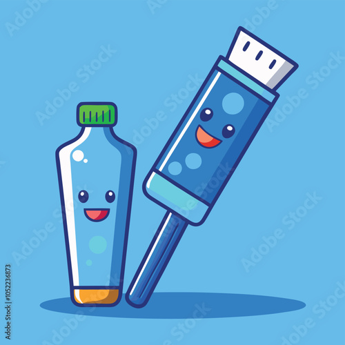 Floating Toothpaste And Toothbrush Cartoon Vector Icon Illustration Bathroom Object Icon Isolated
