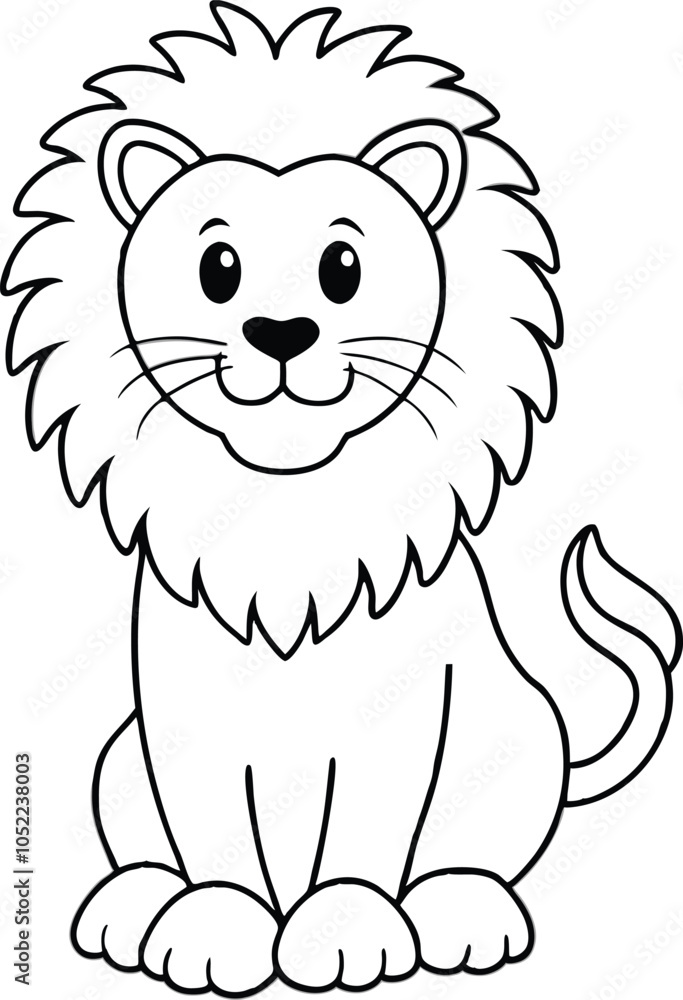 Cute Cartoon Lion Coloring Page Illustration Cute Cartoon Lion Coloring Page Illustration