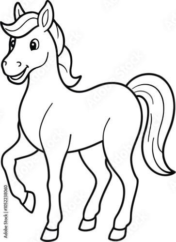 Cute Cartoon Horse Coloring Page Illustration