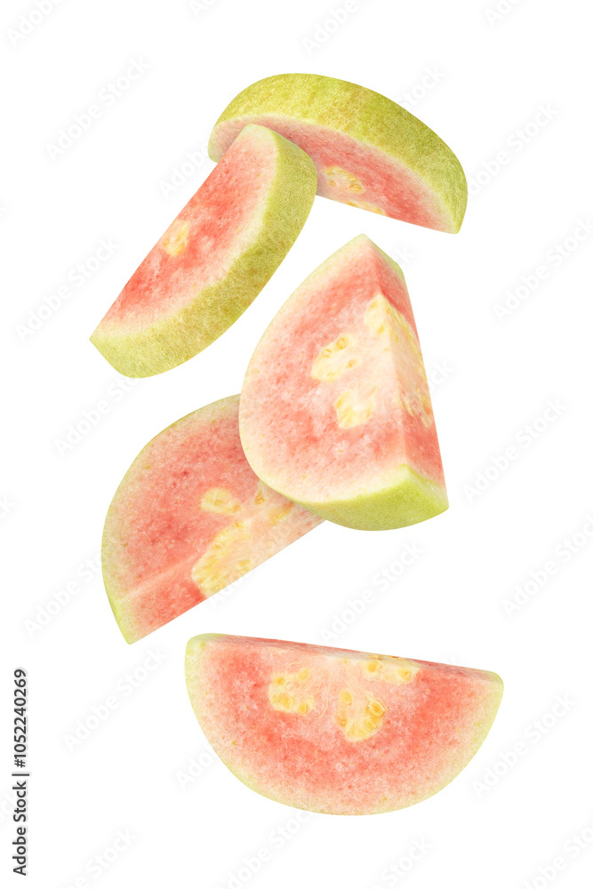 Falling Pink Guava, cutout, full depth of field. Falling Pink Guava, cutout, full depth of field.