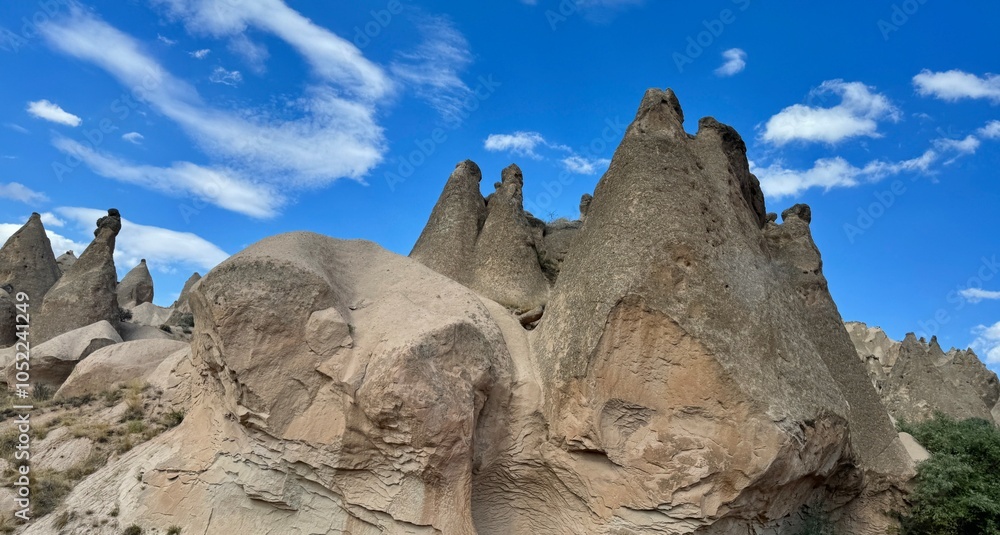 Different landscape of tuff formation in Goreme Historical National Park in Cappadocia, Turkey