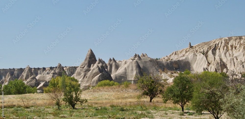 Different landscape of tuff formation in Goreme Historical National Park in Cappadocia, Turkey