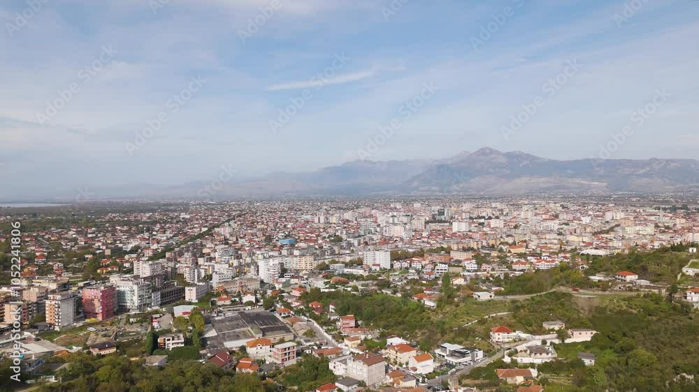 Aerial drone view of the city skyline in Shkoder Albania. Aerial drone view of the city skyline in Shkoder Albania.