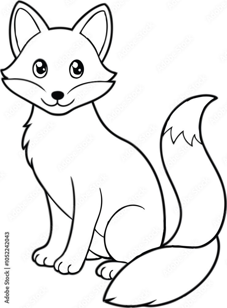 Obraz premium Cute Fox Cartoon Character Outline Drawing