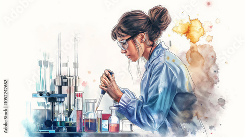 Scientist at lab work with pipette and test tubes. AI Generated