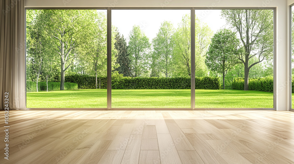Beautiful view of green park with path and wooden bench. Space for text, A black bench sits peacefully on a brick walkway, surrounded by a sunny neighborhood.