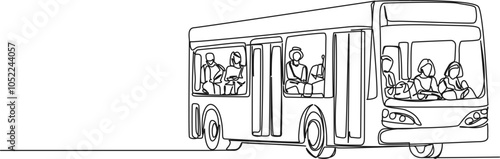 continuous single line drawing of public bus, line art vector illustration