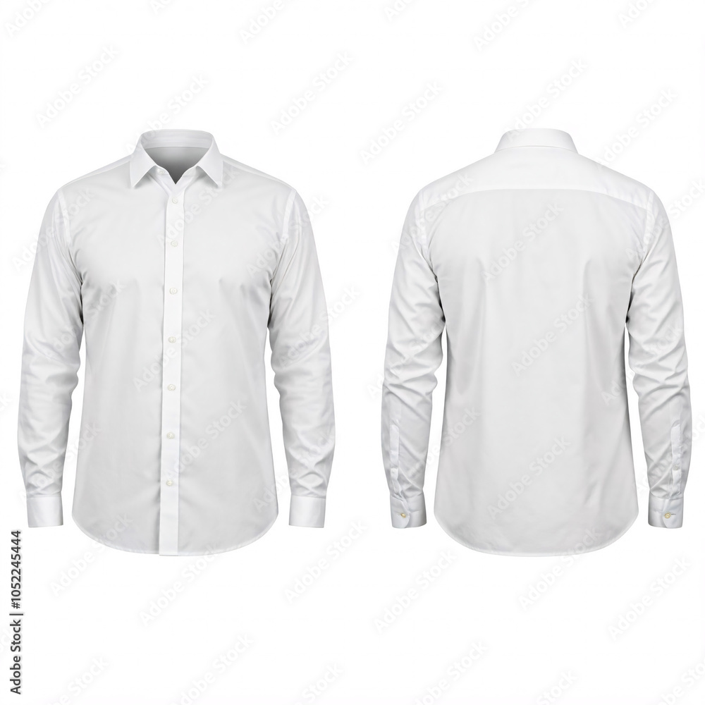 white men's long sleeve dress shirt mockup front and back view isolated on white background white men's long sleeve dress shirt mockup front and back view isolated on white background