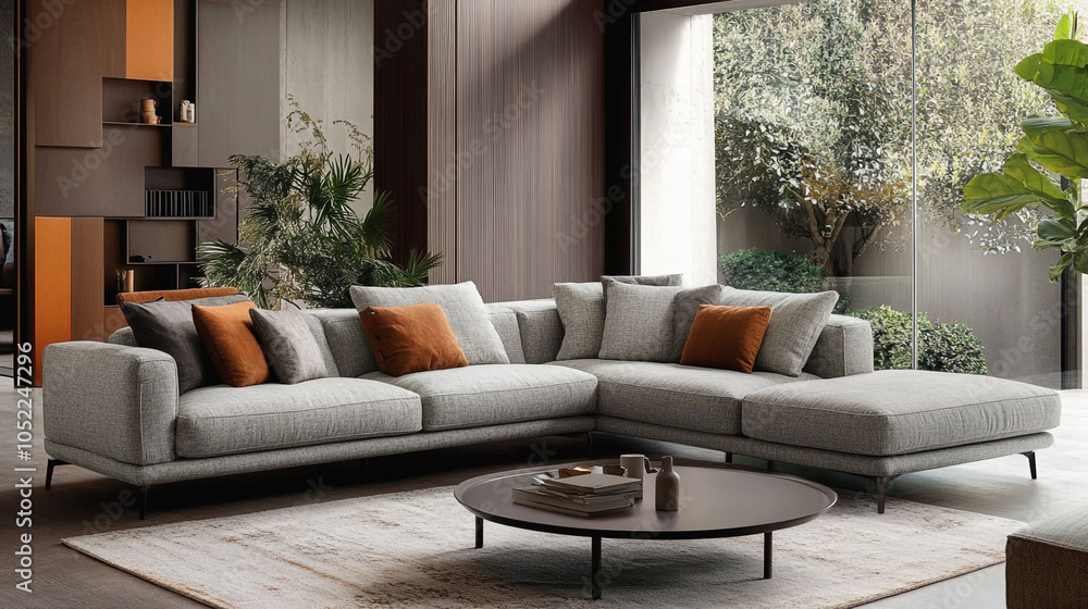 Scandinavian loft minimalist furniture, modular tufted sofa. , Modern Living Room with Sectional Sofa and Stylish Decor Scandinavian loft minimalist furniture, modular tufted sofa. , Modern Living Room with Sectional Sofa and Stylish Decor
