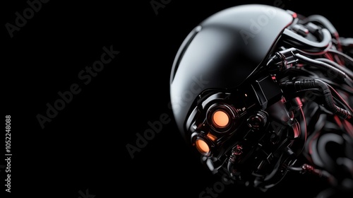 A futuristic mechanical sphere showcases intricate wiring and glowing orange lights, embodying a blend of technology and art in a captivating sci-fi inspired design. photo