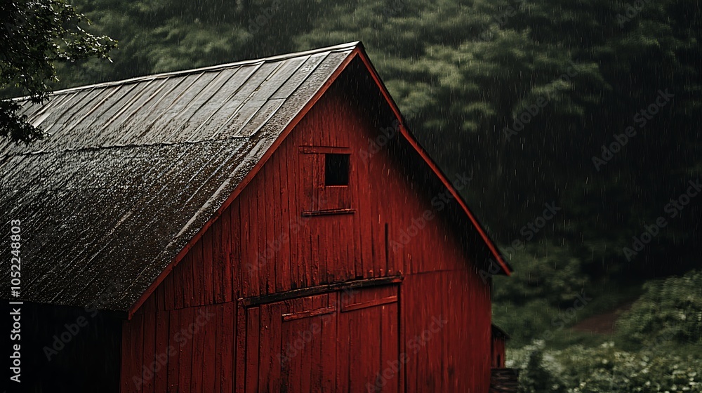 Close-Up of a Red Barn Roof in the Rain Close-Up of a Red Barn Roof in the Rain