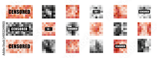 Pixel censring background set icon. 18+