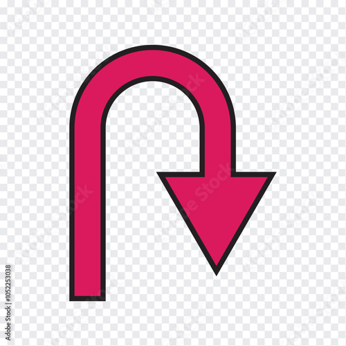 U Turn arrow icon vector illustration. U turn arrow symbol icon on transparent background.