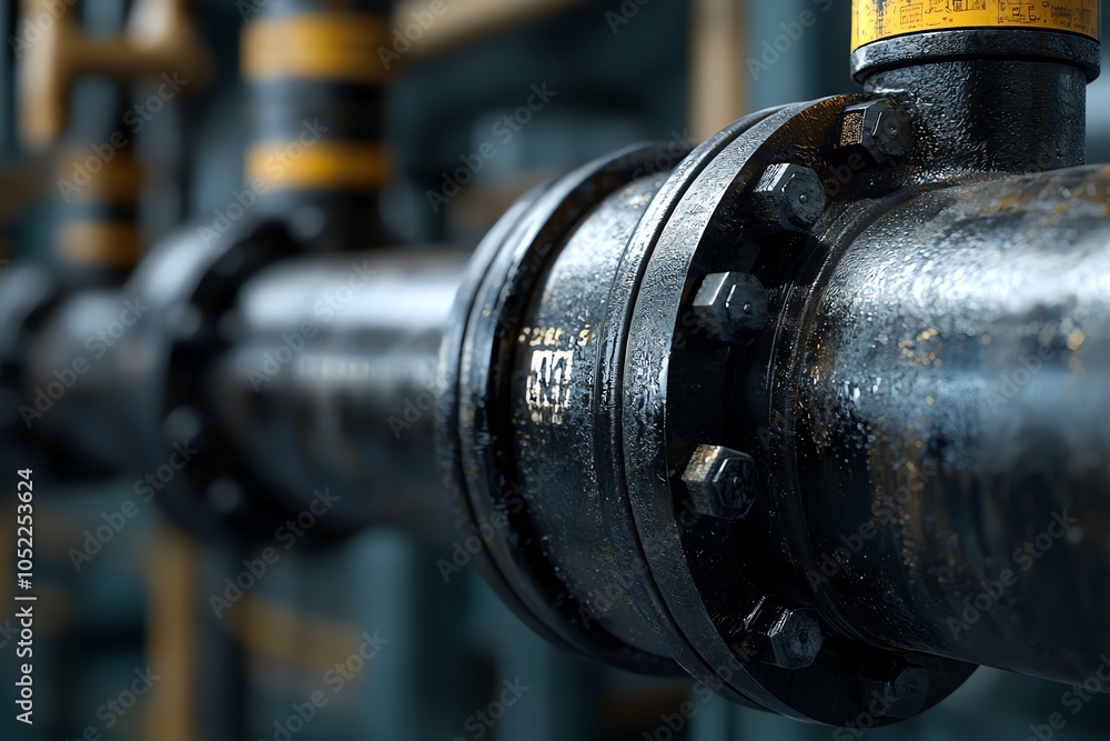 Fototapeta premium Closeup of a refinery valve, processing fuel under pressure, industrial detail