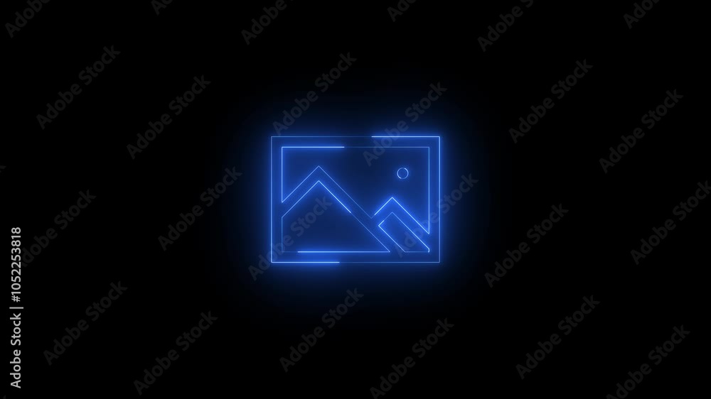 Neon photo icon glowing black background animation Neon photo icon glowing black background animation