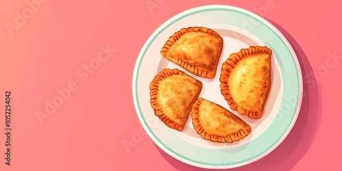 Venezuelan empanadas on plate against pink background - perfect for culinary designs photo