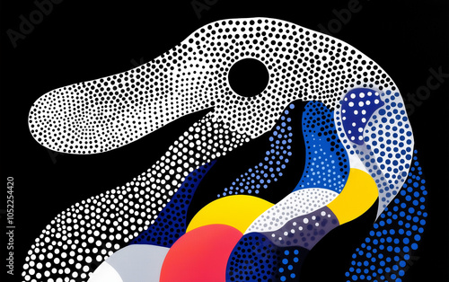 An infinitely recursive op art deco mythological creature crafted with Pointillism and line art, showcasing mesmerizing patterns and intricate details that evoke depth and complexity—perfect for disti photo