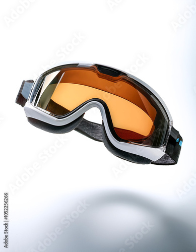 Plain ski goggles floating or flying isolated white background photo