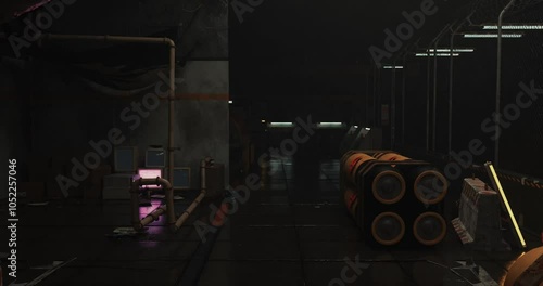sci-fi hallway cyberpunk scene