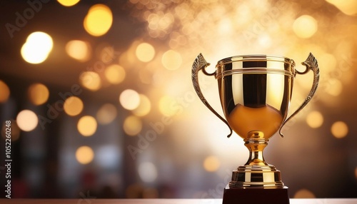 achievement success in education awards concept golden trophy cup winner on bokeh background congratulation in university