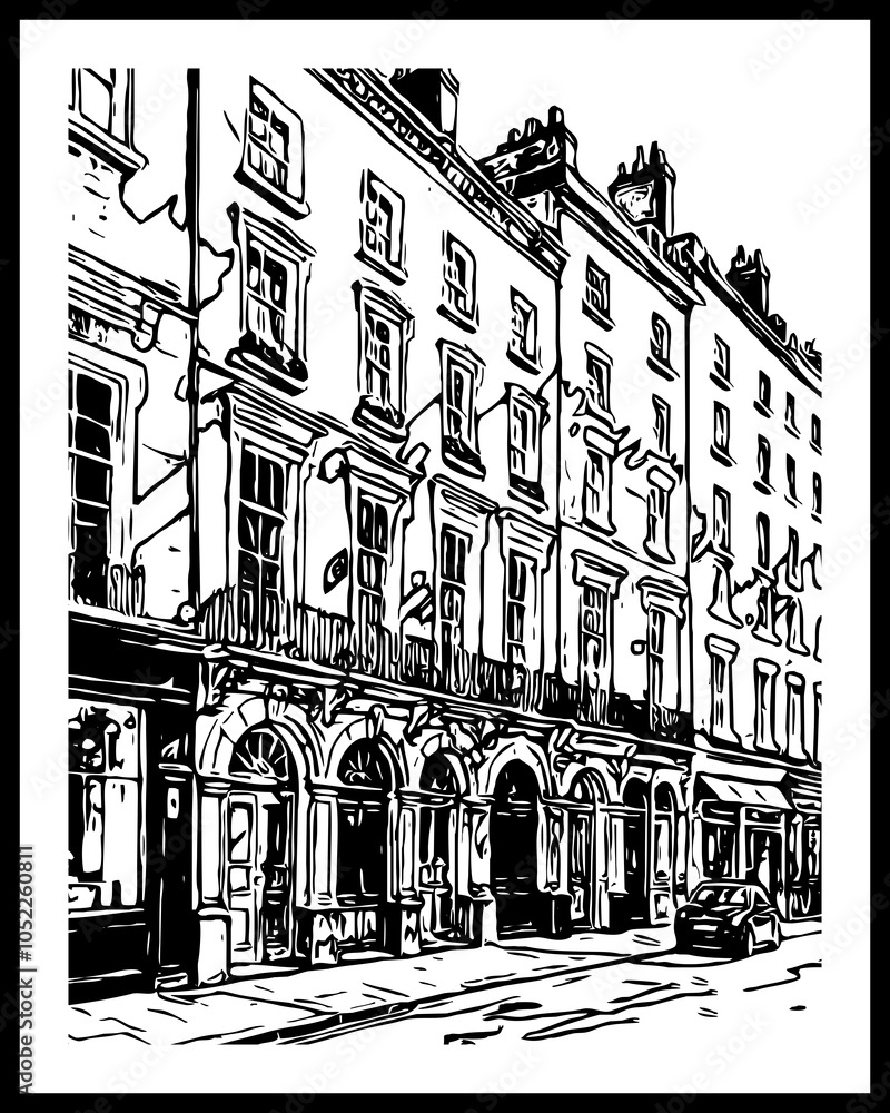 Black and white line art. City landscape. Pattern for printing on wall decorations, fabrics and for use in graphics. Black and white line art. City landscape. Pattern for printing on wall decorations, fabrics and for use in graphics.