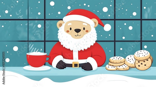 Chunky Bear in Santa Costume with Cookies and Cocoa photo