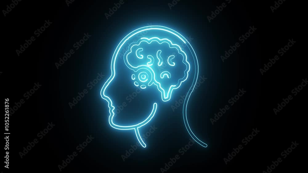 glowing neon brain icon isolated on black background. HD video motion graphic animation glowing neon brain icon isolated on black background. HD video motion graphic animation