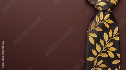 Stylish Thanksgiving tie with subtle golden leaves on deep brown, classy and festive photo