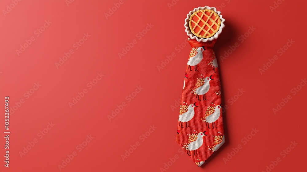 Obraz premium Whimsical turkey and pie designs on tie, perfect for a fun Thanksgiving celebration