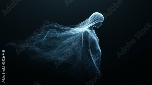 silhouette of a female figure with flowing hair and a ghostly presence. photo