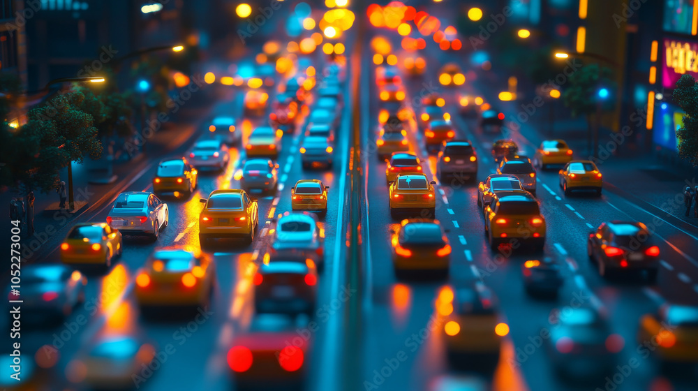 Fototapeta premium Vibrant City Traffic at Night