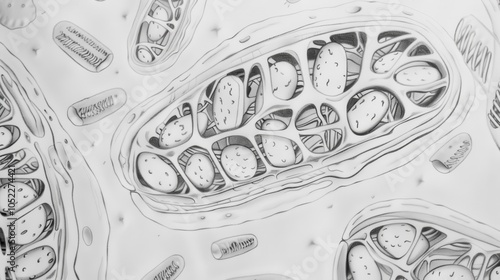 Detailed hand-drawn pencil sketch of mitochondrial DNA showcasing structure, function, and cellular activity in the context of life photo